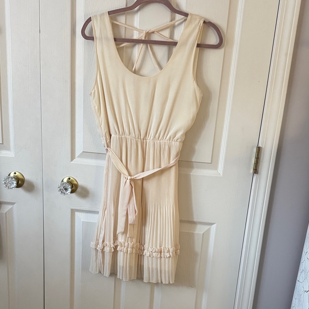 Ya Los Angeles Cream Mini Dress with Pleated Skirt